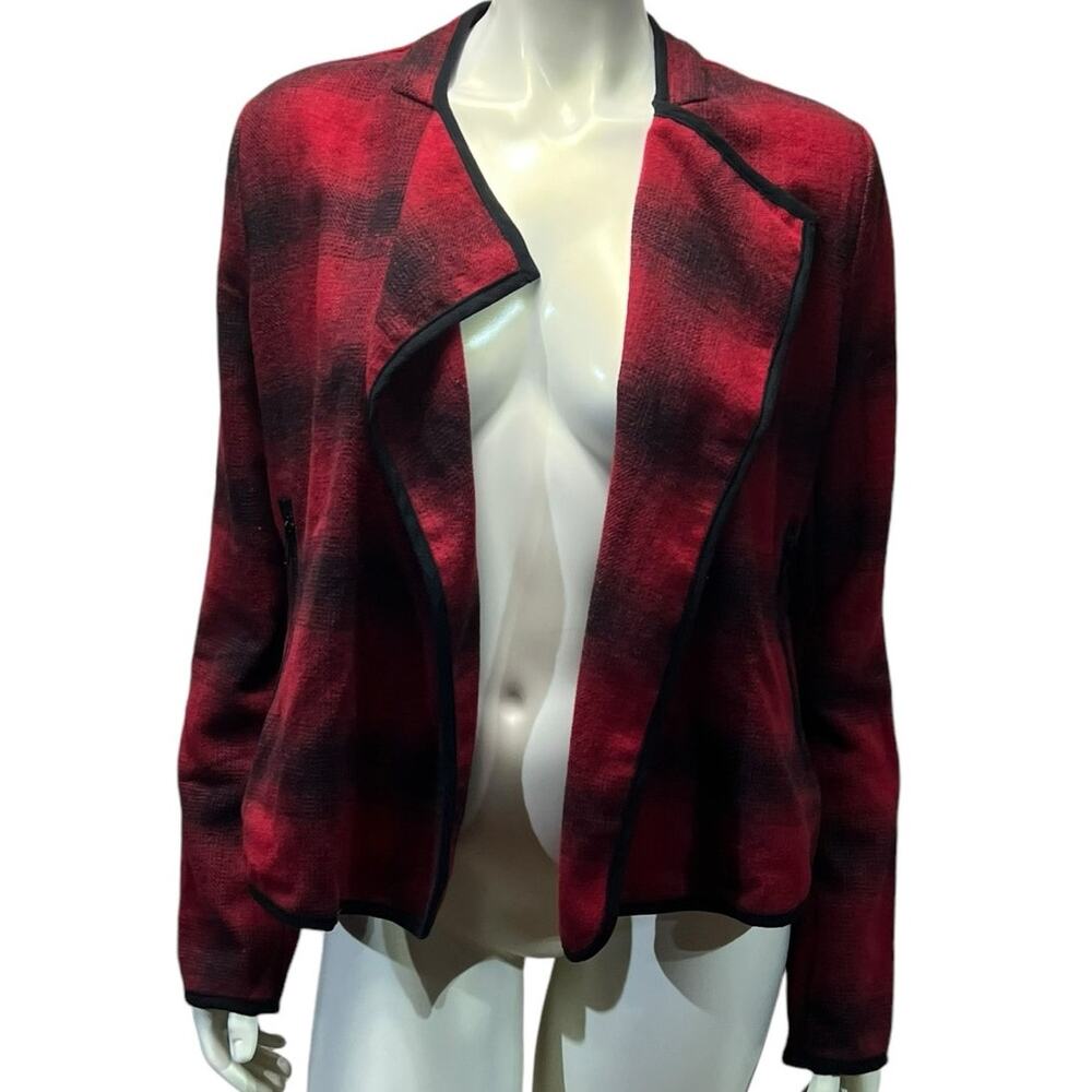Ruff Hewn Red & Black Buffalo Plaid Open Front Jacket Size M